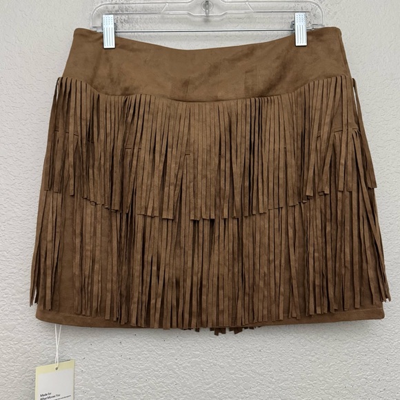 Halara Crossover High Waisted 2-in-1 Fringe Hem Bodycon Mini Skirt Faux Suede L - Picture 5 of 8